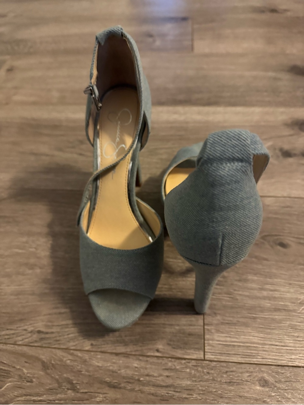 Women’s Ankle-Strap Heeled Sandals in Denim